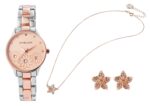 EXCELLANCE SET, ženska ura, verižica, uhani, bicolor - rožnato zlata, srebrna - slika 2