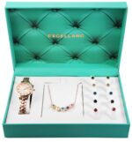 EXCELLANC 3 DELNI SET, ženska ura, verižica,  5 x uhani - rožnato zlata z barvnimi kristali - slika 3